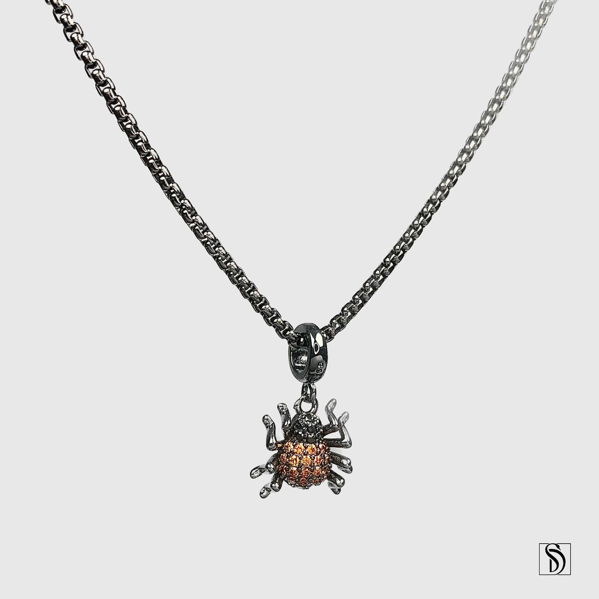 Spooky Spider Orange Gemstone Necklace