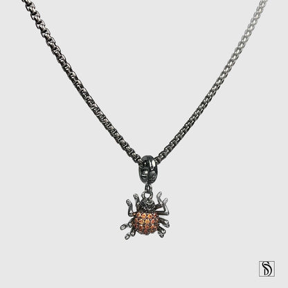 Spooky Spider Orange Gemstone Necklace
