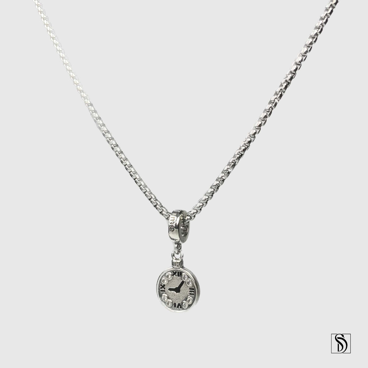Silver Clock Time Management Pendant Necklace