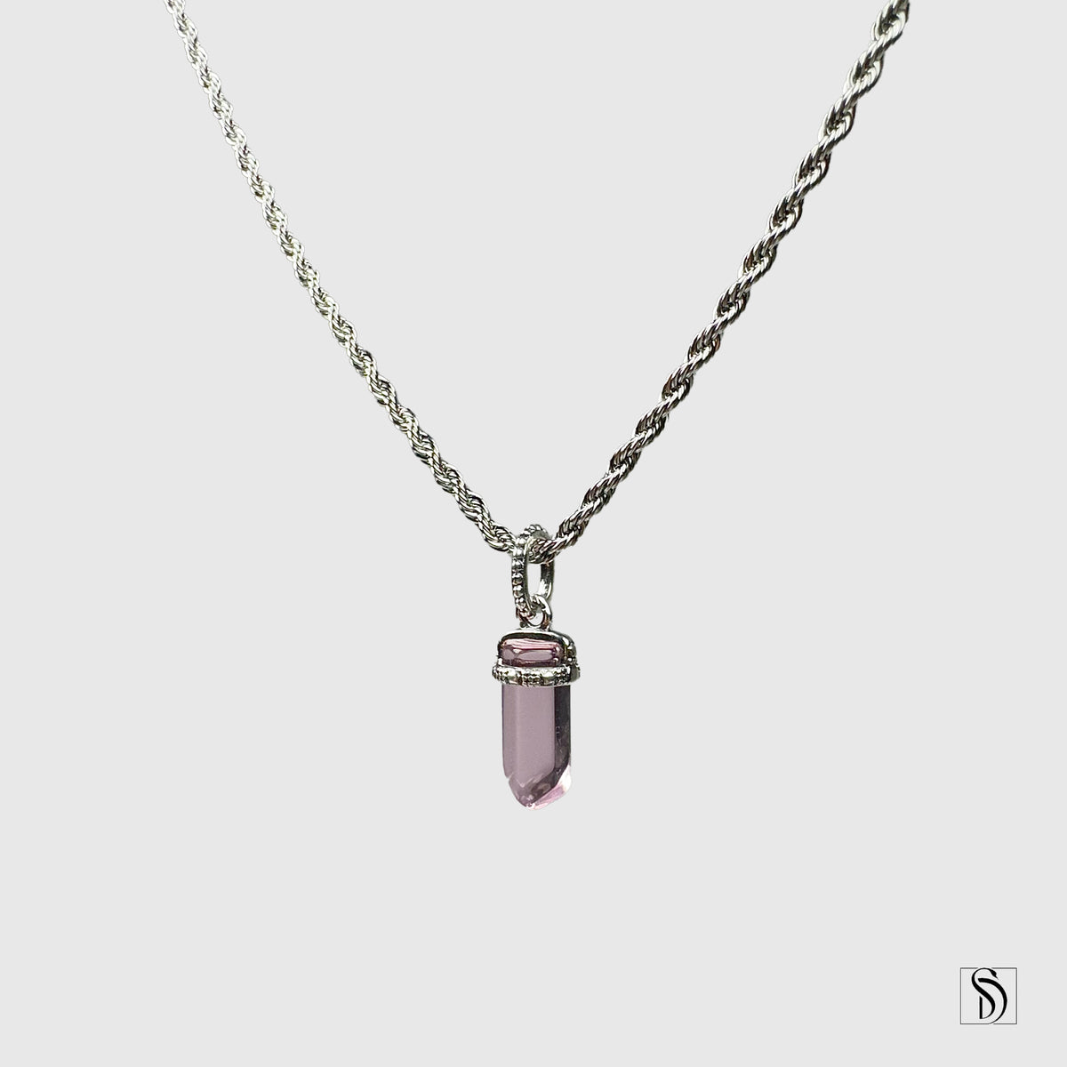 Pink Healing Stone Crystal Pendant Necklace