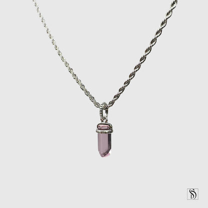 Pink Healing Stone Crystal Pendant Necklace