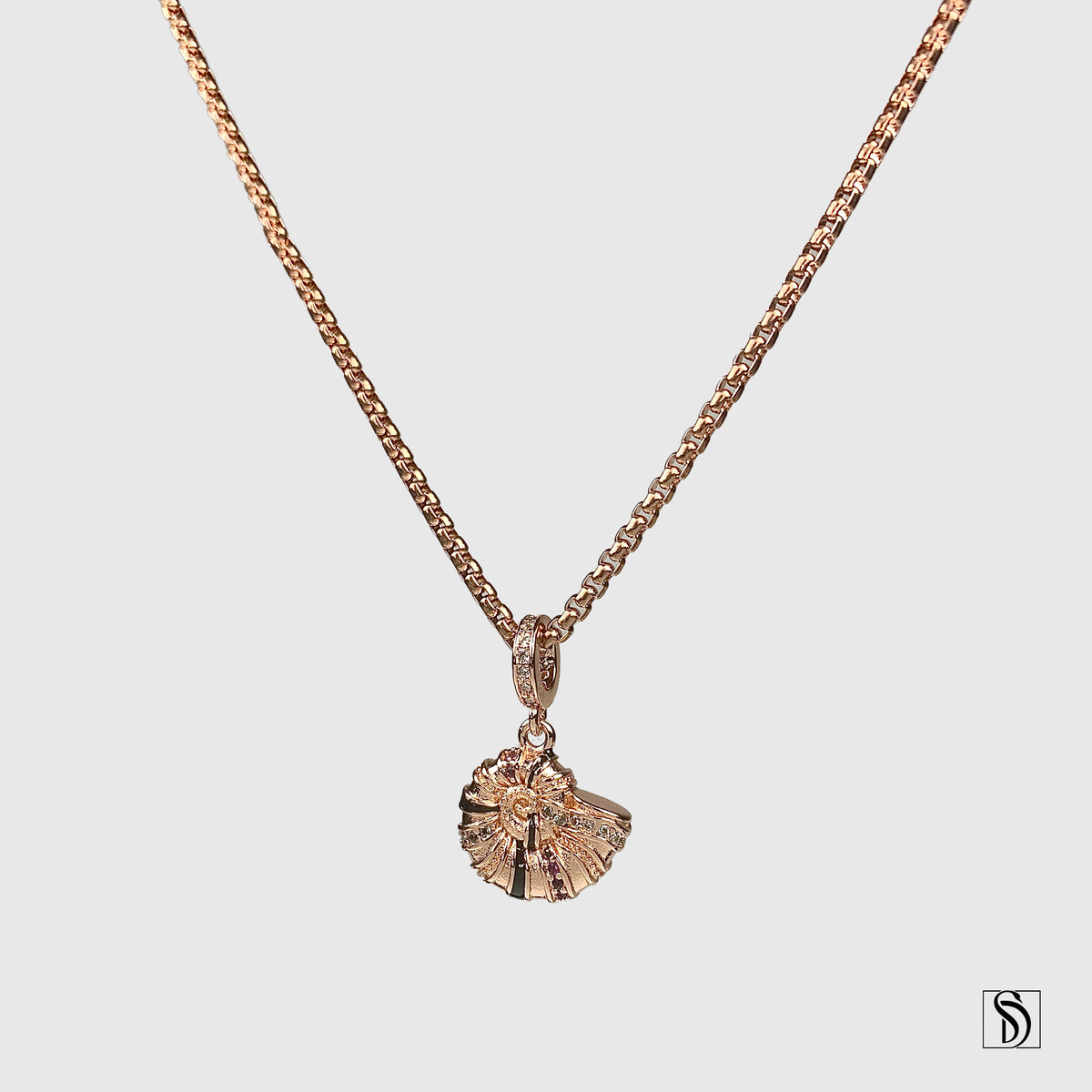 Rose Gold Nautilus Gemstones Pendant Necklace