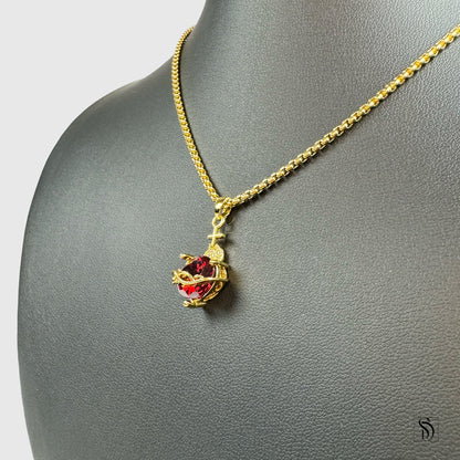 Gold Eye of Horus Red Gemstone Egyptian Ankh Key Of Life Pendant Necklace