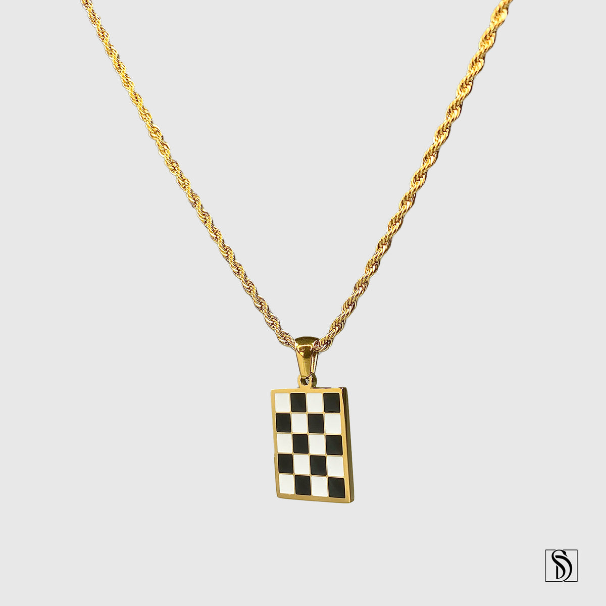 Black and White Chess Board Pendant Necklace