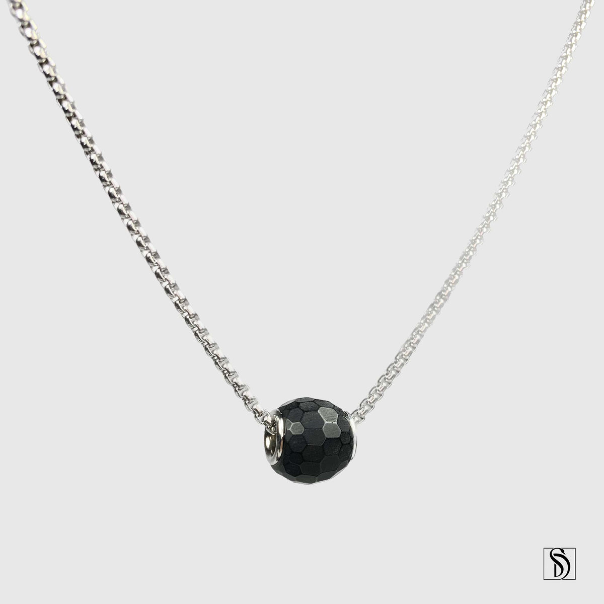 Black Crystal Bead Charm Necklace