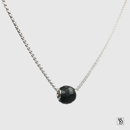 Black Crystal Bead Charm Necklace