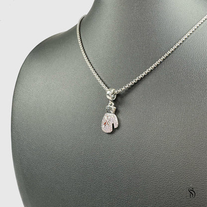 Pink Gemstones Boxing Gloves Pendant Necklace