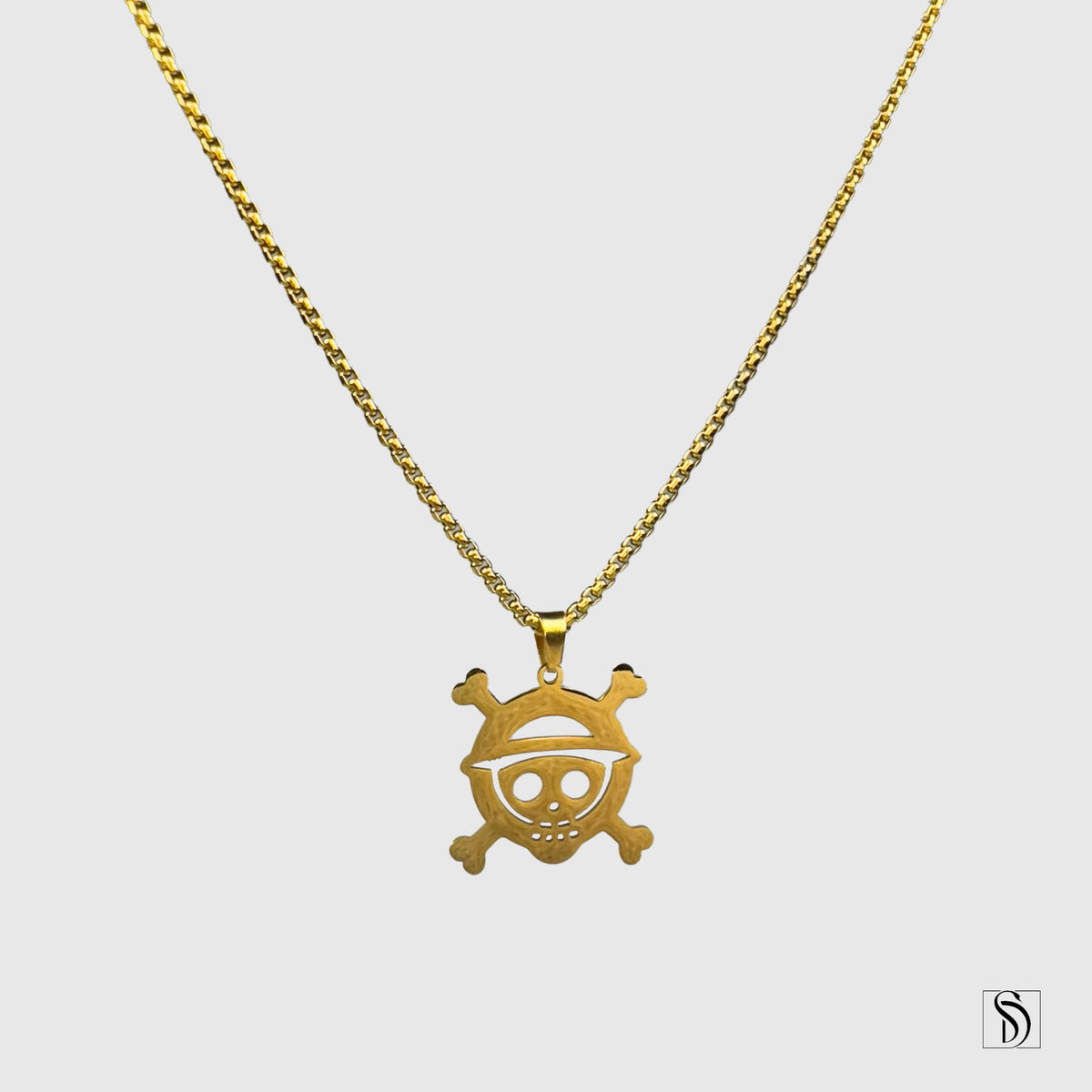 Gold One Piece Skull Pendant Necklace