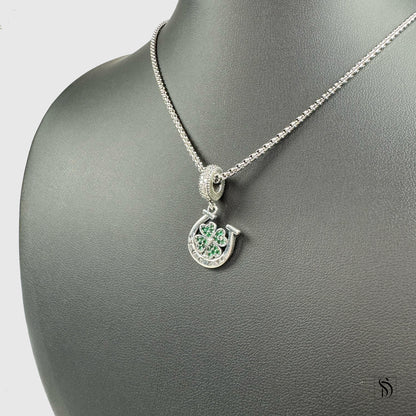 Lucky Four Leaf Clover Horse Shoe Pendant Necklace