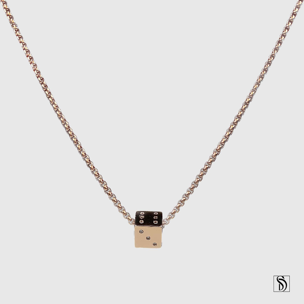 Rose Gold Dice Charm Necklace