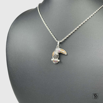 Rainbow Gemstone Toucan Bird Pendant Necklace