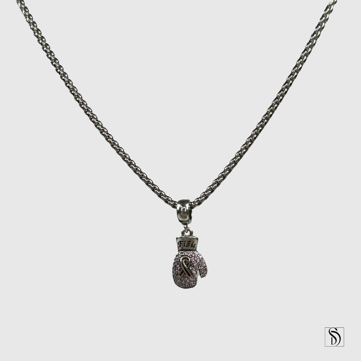 Pink Gemstones Boxing Gloves Pendant Necklace