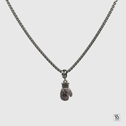 Pink Gemstones Boxing Gloves Pendant Necklace