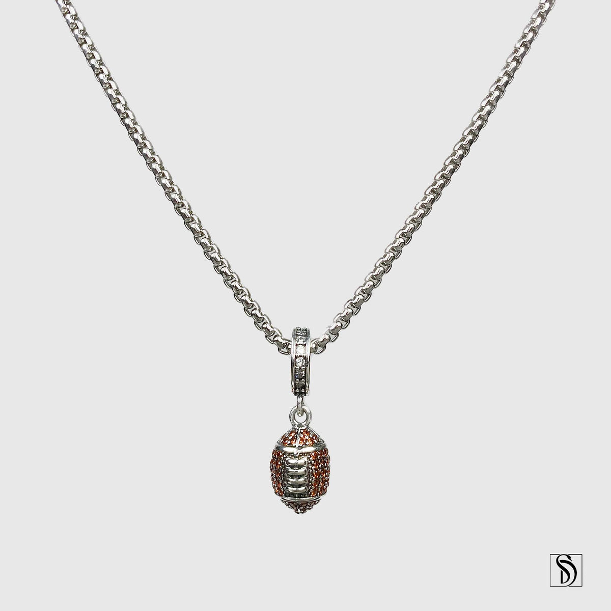 Silver American Football Pendant Necklace
