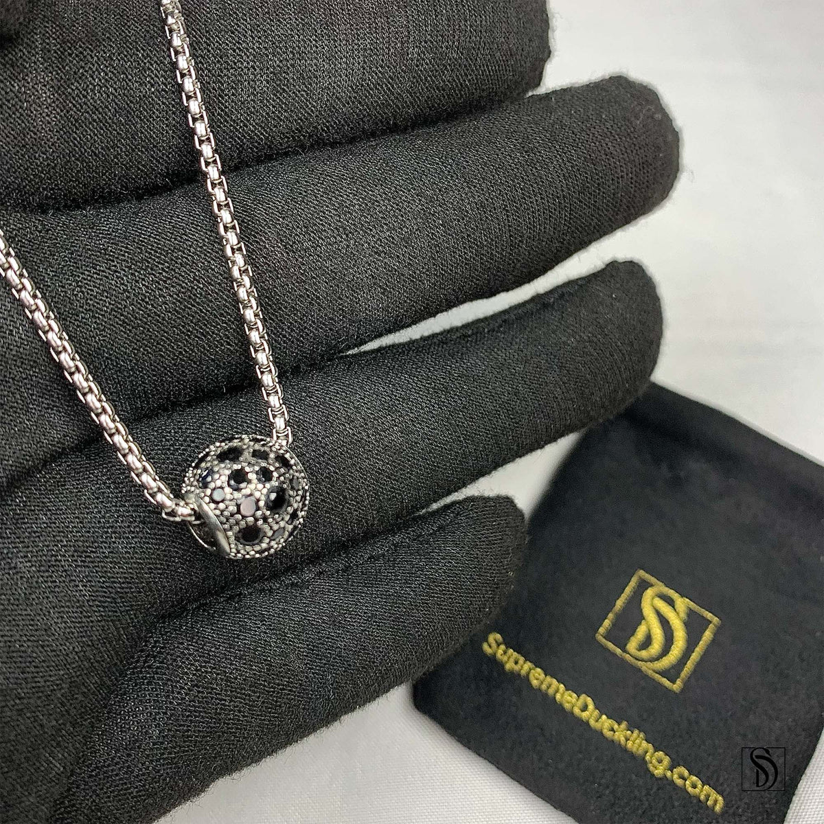 Black Crushed Gemstone Charm Necklace