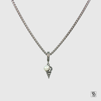 Silver Pearl Sea Shell Pendant Necklace