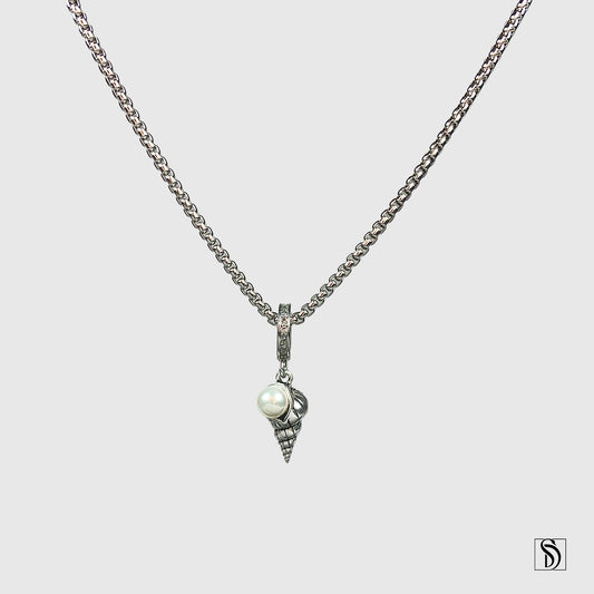 Silver Pearl Sea Shell Pendant Necklace