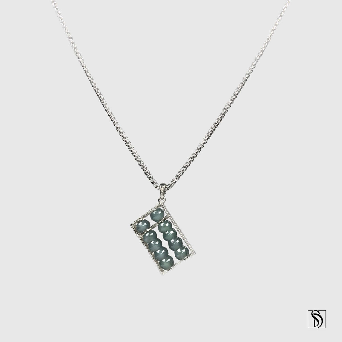 Natural Blue Ice Jade Silver Abacus Necklace