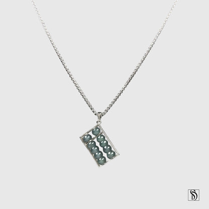 Natural Blue Ice Jade Silver Abacus Necklace