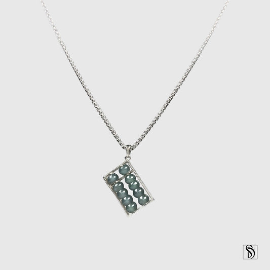 Natural Blue Ice Jade Silver Abacus Necklace