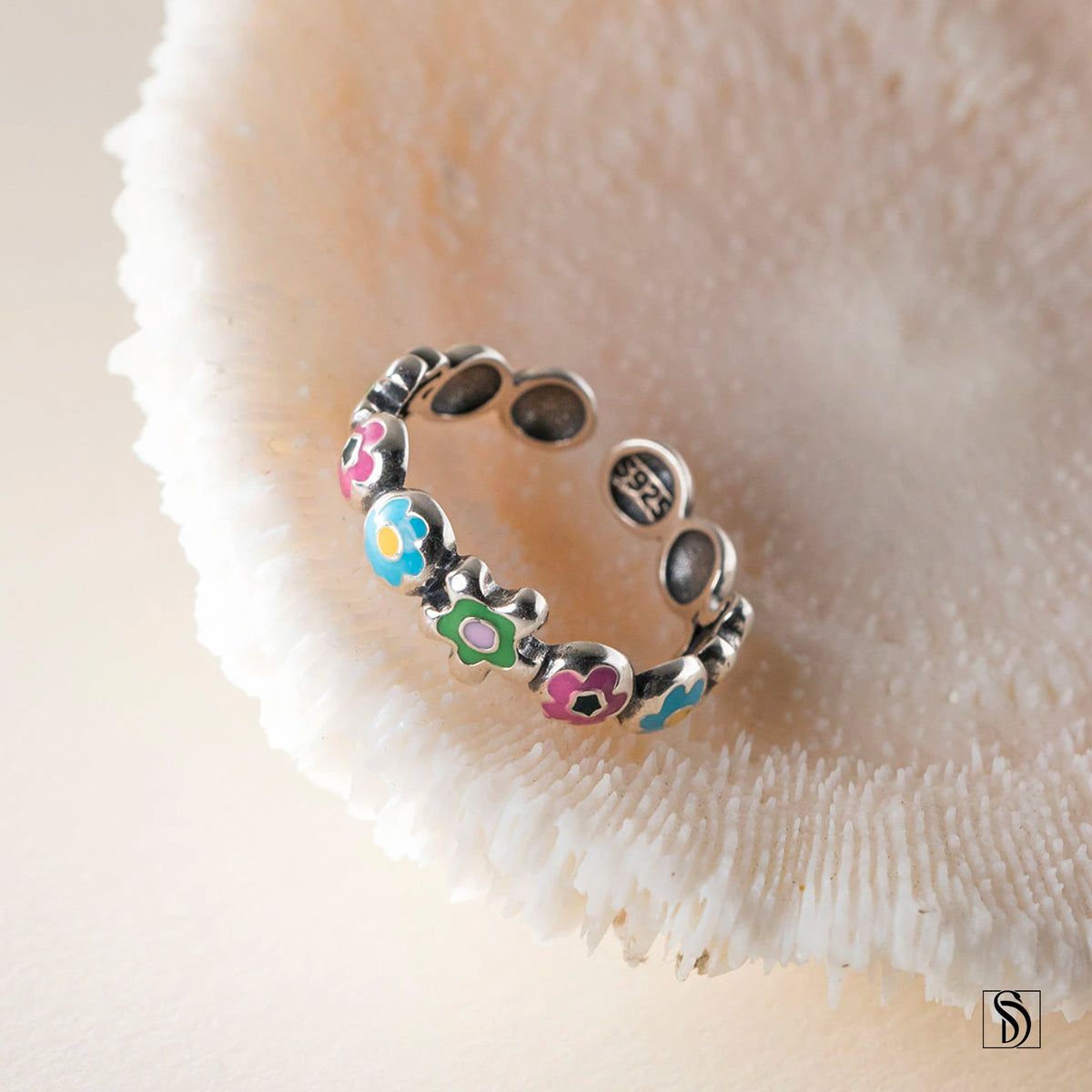 Adjustable Sterling Silver Flower Ring