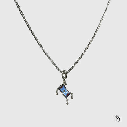 Silver Aladdin Inspired Flying Carpet Pendant Necklace