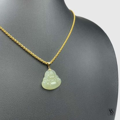 Natural Green Jade Buddha Pendant Necklace