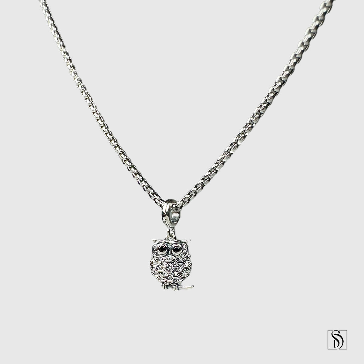 Silver Owl Gemstones Pendant Necklace