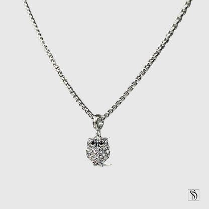 Silver Owl Gemstones Pendant Necklace