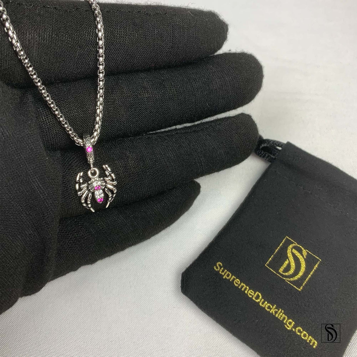 Pink Gem Spider Pendant Necklace