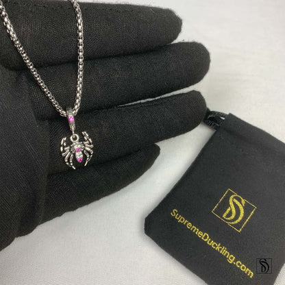 Pink Gem Spider Pendant Necklace
