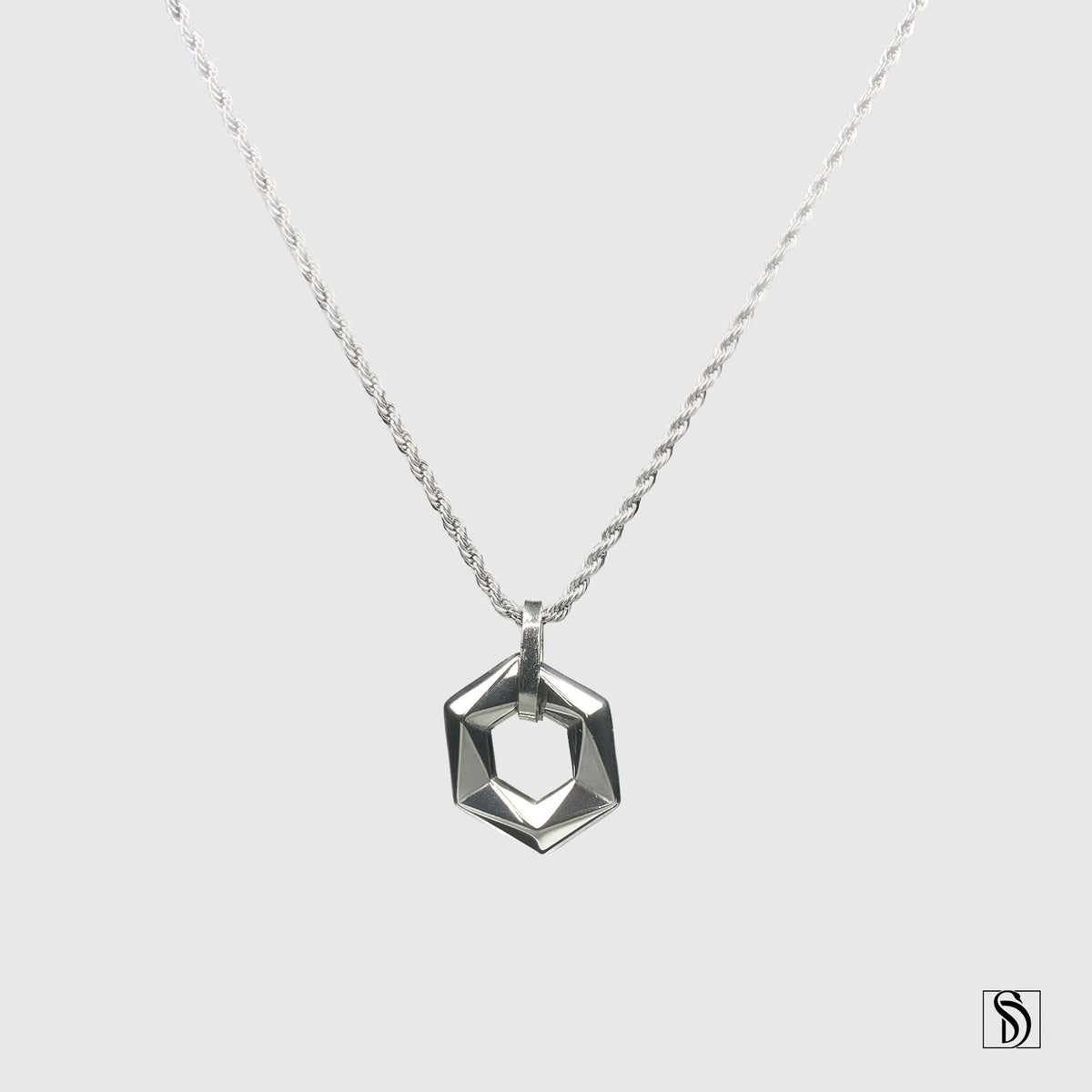Silver Geometric Hexagon Pendant Necklace