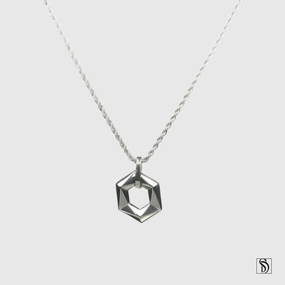 Silver Geometric Hexagon Pendant Necklace