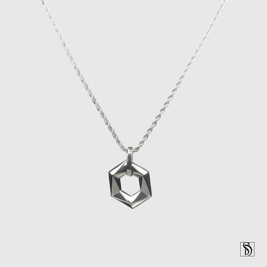 Silver Geometric Hexagon Pendant Necklace