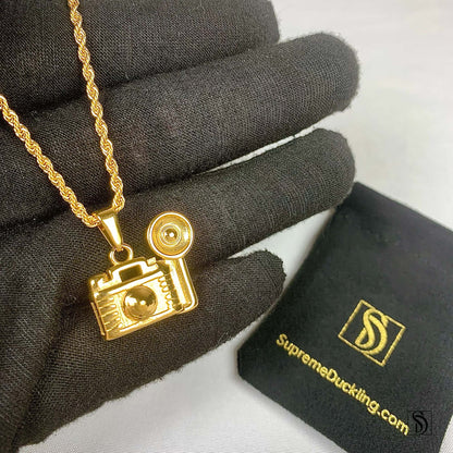 Gold Insta Camera Pendant Necklace