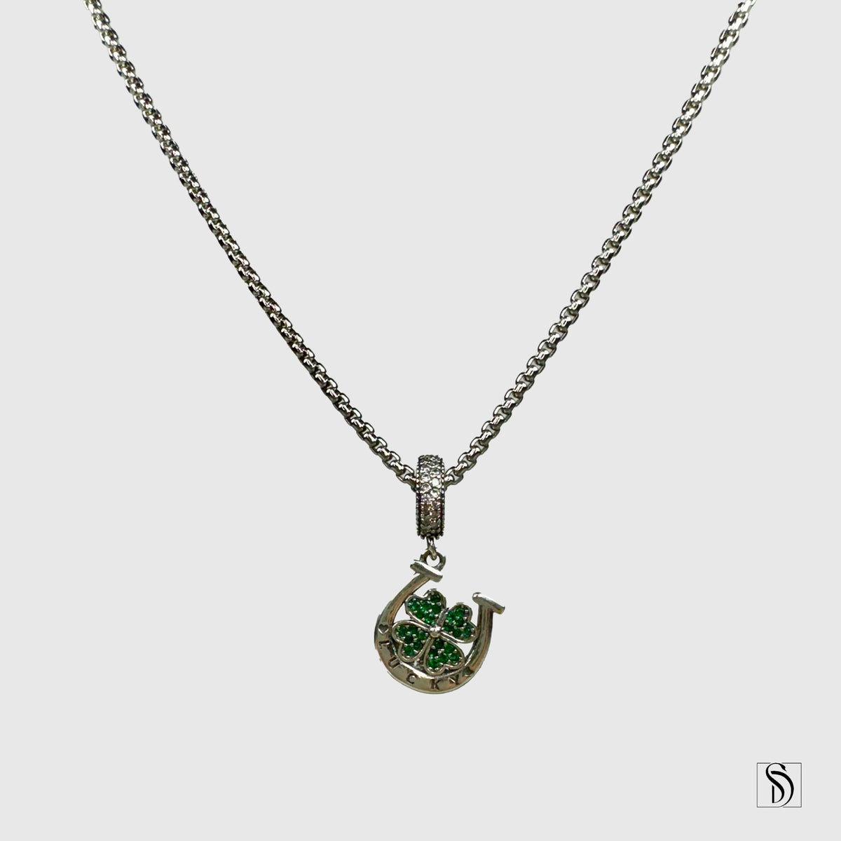 Lucky Four Leaf Clover Horse Shoe Pendant Necklace