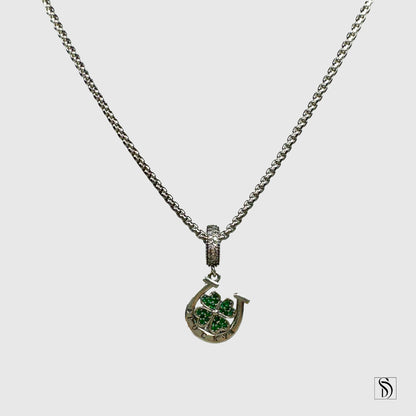 Lucky Four Leaf Clover Horse Shoe Pendant Necklace