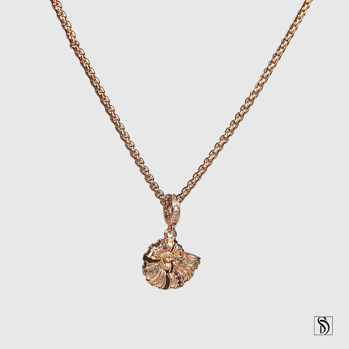 Rose Gold Nautilus Gemstones Pendant Necklace