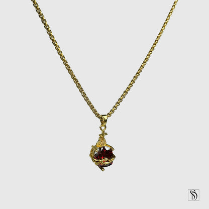 Gold Eye of Horus Red Gemstone Egyptian Ankh Key Of Life Pendant Necklace