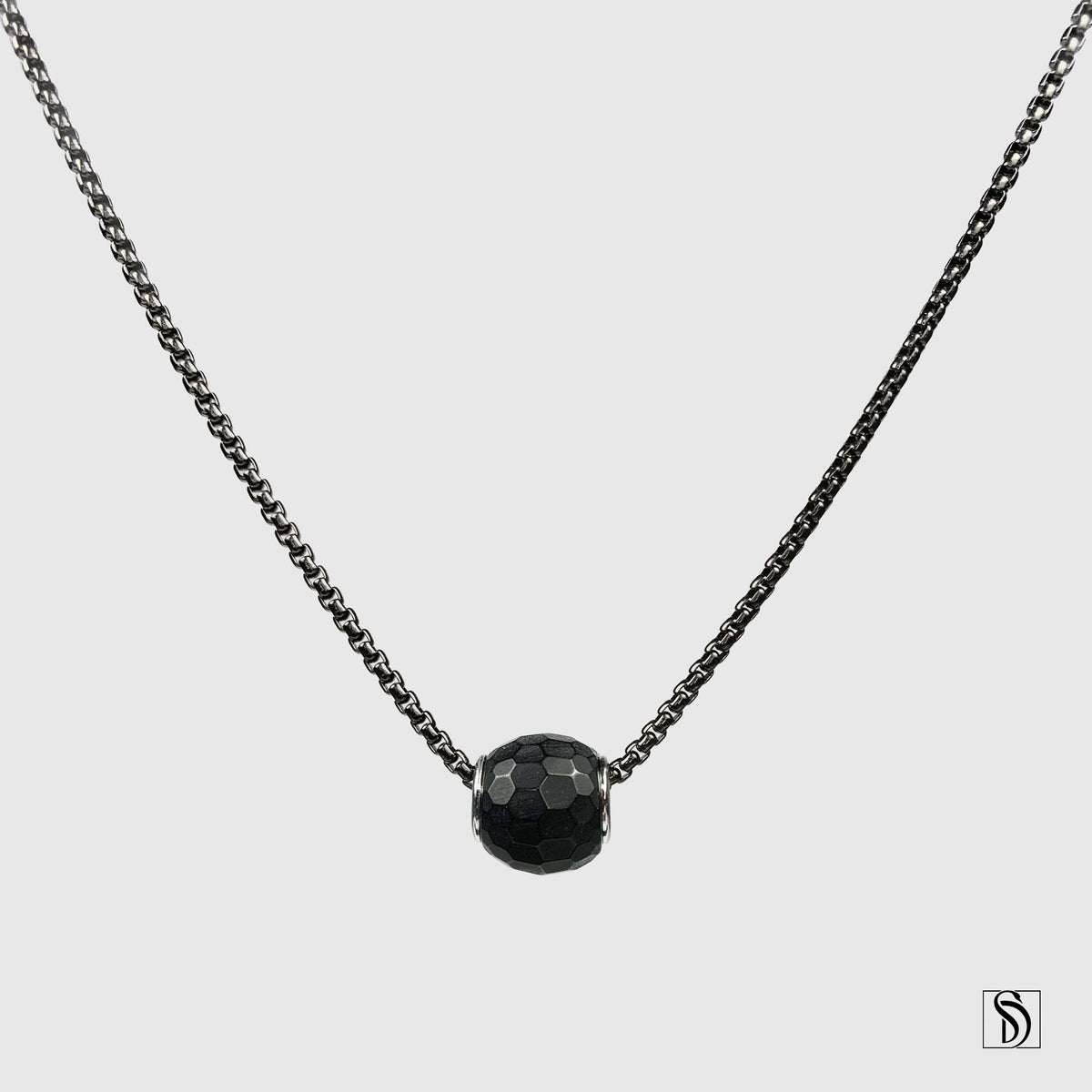 Black Crystal Bead Charm Necklace
