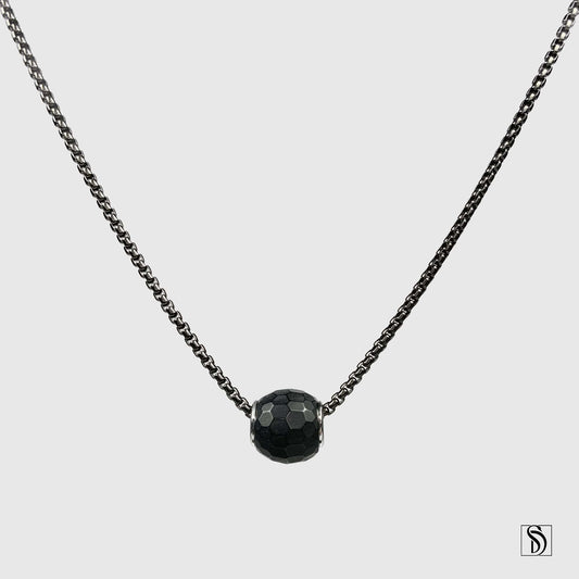 Black Crystal Bead Charm Necklace