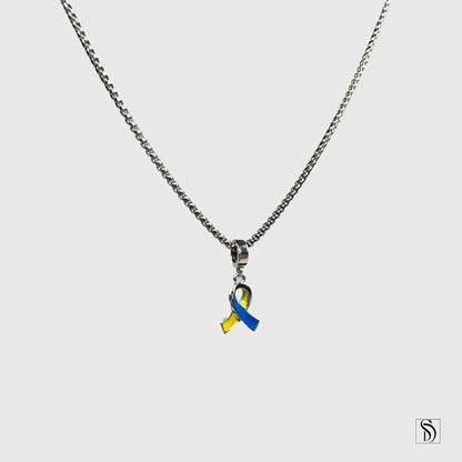 Blue and Yellow Peace Ribbon Pendant Necklace