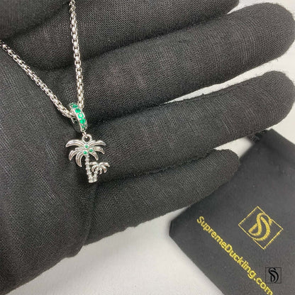Palm Tree Green Gemstone Coconut Pendant Necklace