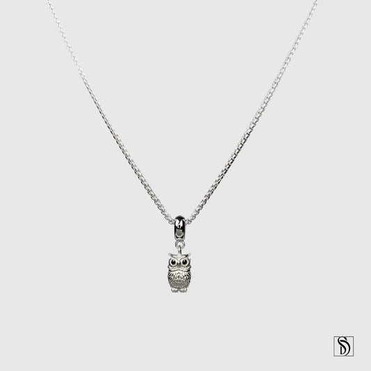 Wisdom Owl Black Gemstone Pendant Necklace