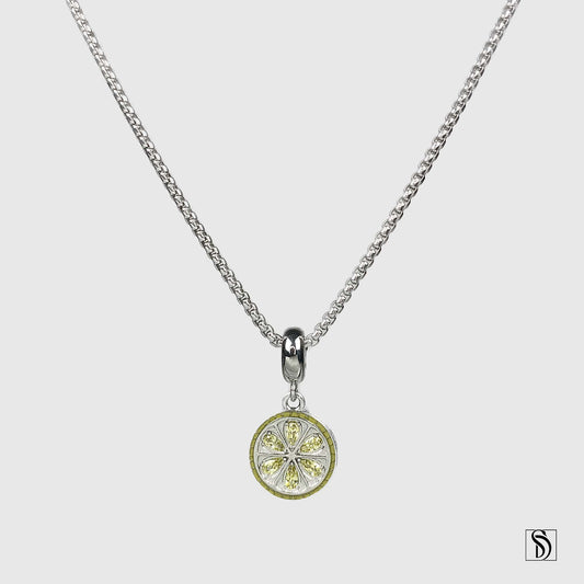Fresh Lemon Slice Gemstone Pendant Necklace