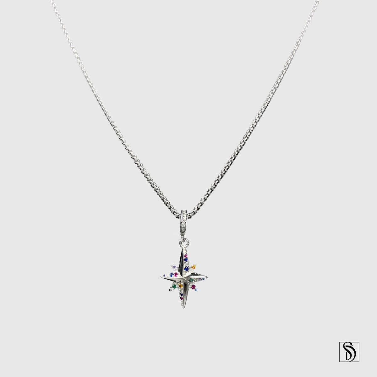 Rainbow Gemstone North Star Pendant Necklace