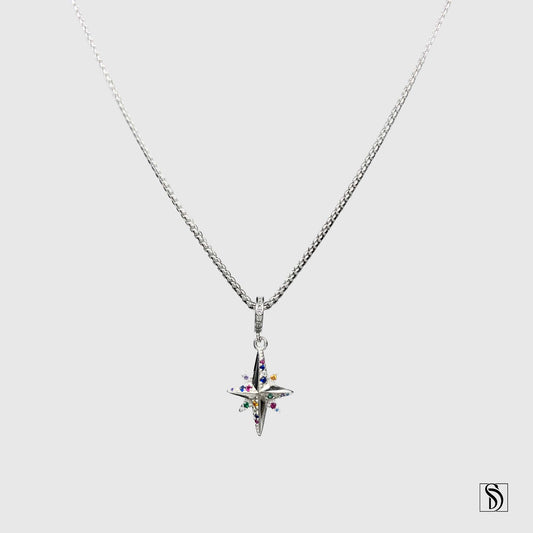 Rainbow Gemstone North Star Pendant Necklace