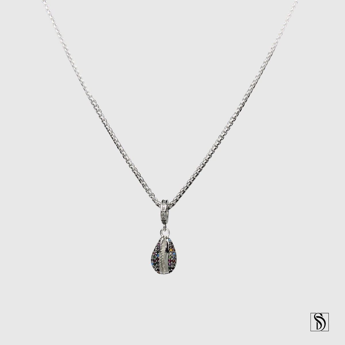 Rainbow Gemstone Sea Shell Pendant Necklace