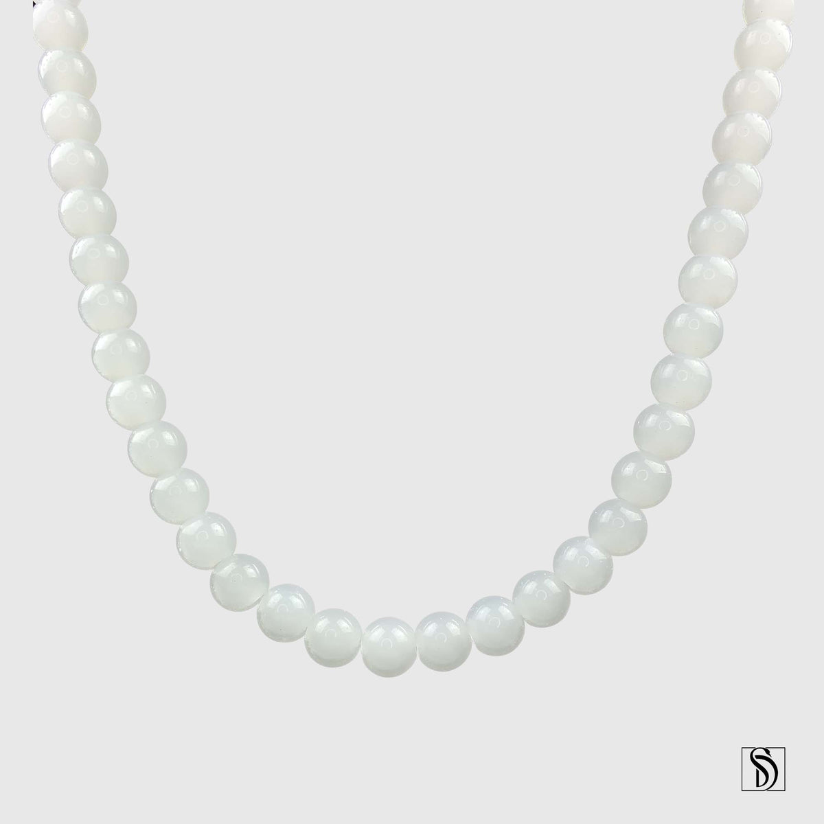 Natural White Jade Beaded Necklace