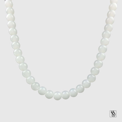 Natural White Jade Beaded Necklace